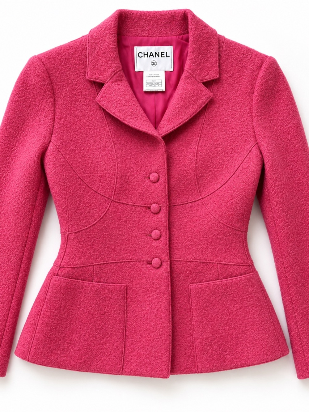 CHANEL Vintage Raspberry Pink Wool Blend Tailored Jacket Blazer - Picture 1 of 15